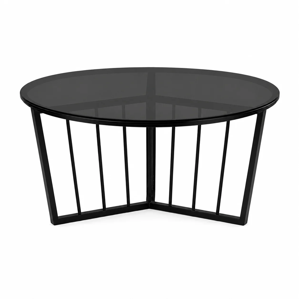 Modern Round Smoked Glass Coffee Table with Metal Base