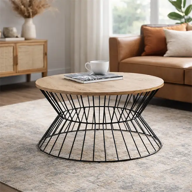 Jersey oak coffee table, metal coffee table, centre table