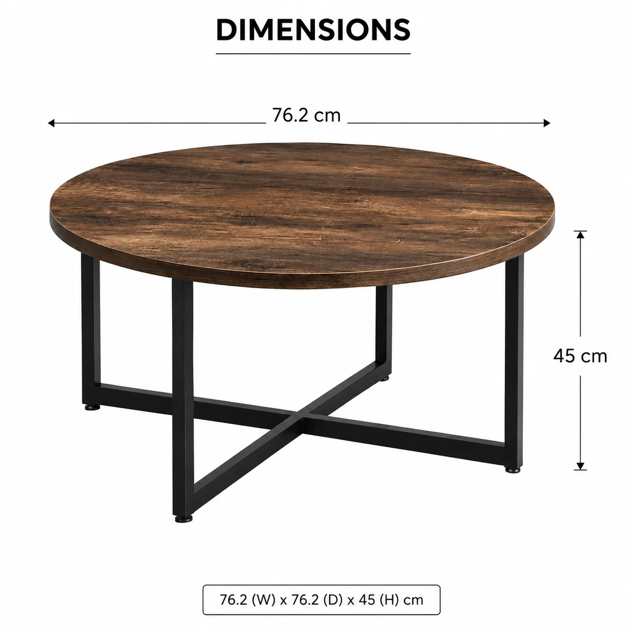 Modern Round Coffee Table with Metal Legs dimensions