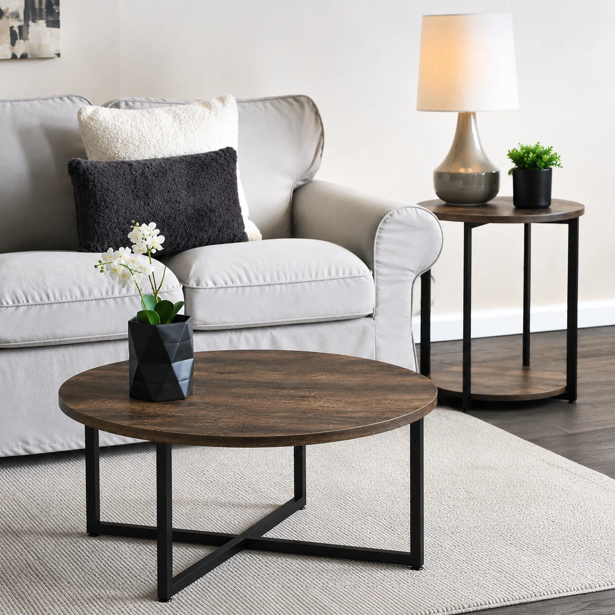 Modern Round Coffee Table with Metal Legs