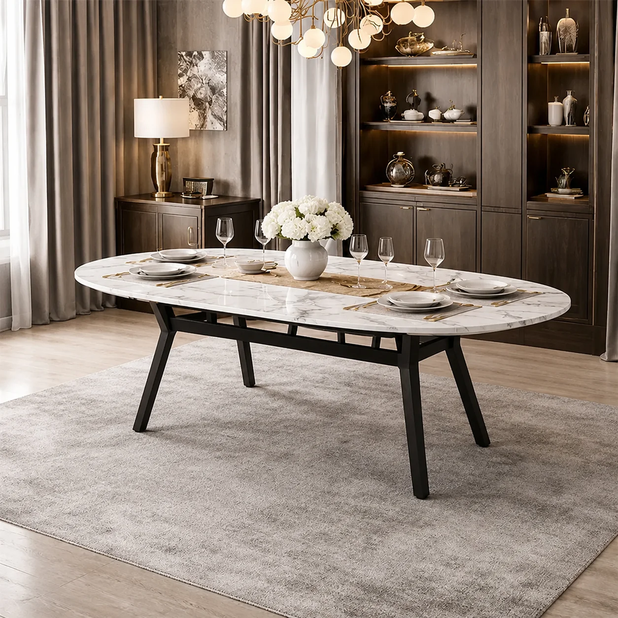 Aurora Oval Marble Top Dining Table With Metal Legs