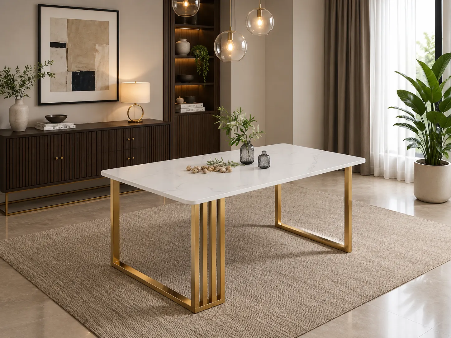 white marble dining table