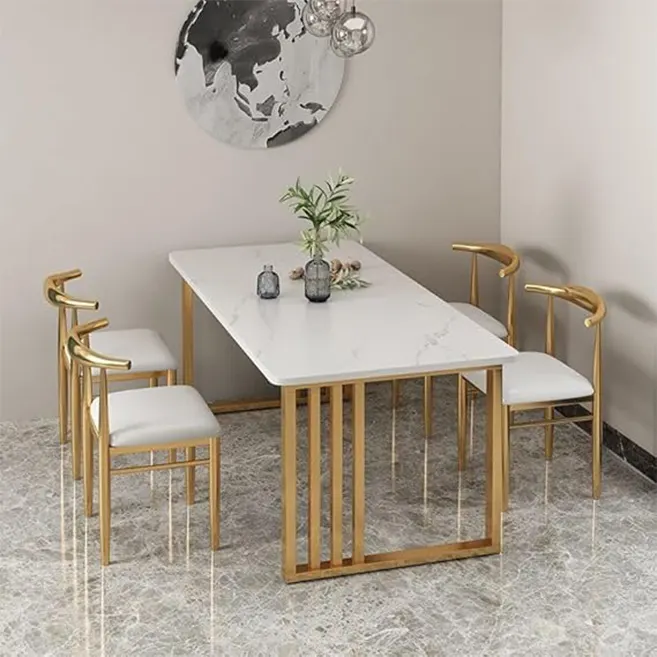 Marble Dining Table with Gold Metal Legs