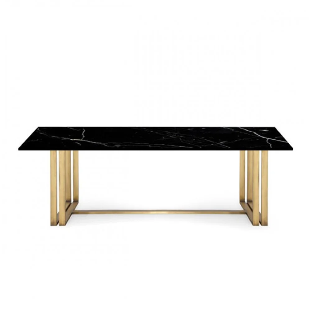 PureForm Black Marble Dining Table with Gold Frame