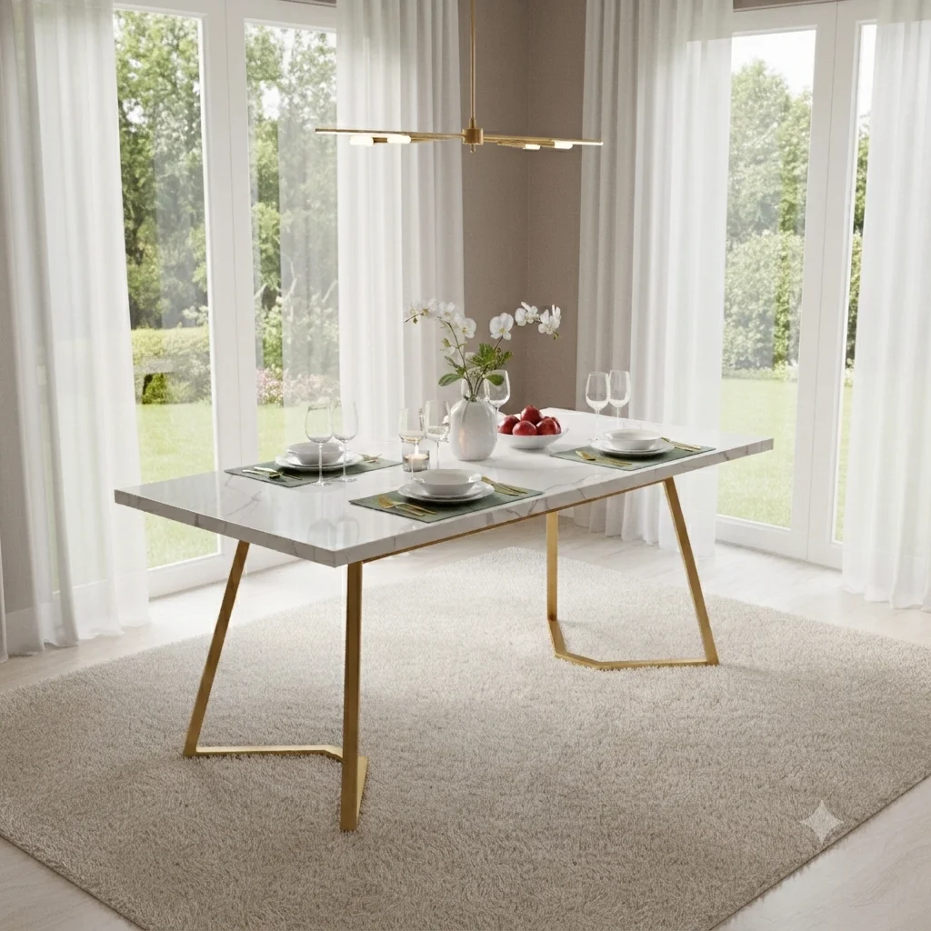 White Composite Marble Top 6-Seater Dining Table