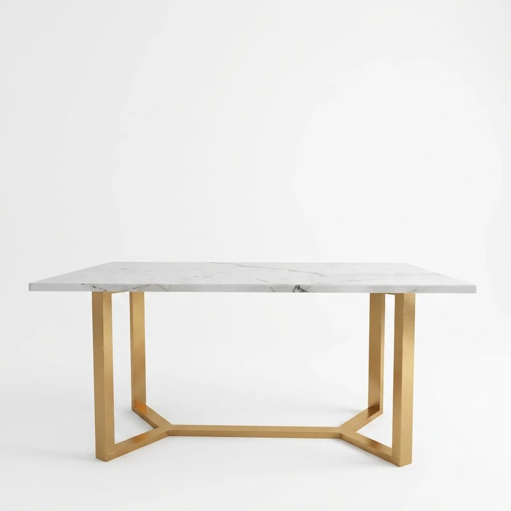 Opulent White Marble Dining Table with Metal Frame